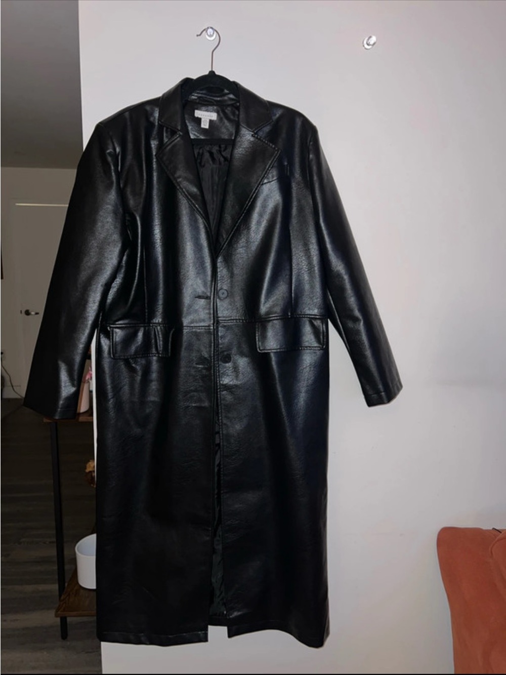 Topshop Black Faux Leather Long Coat